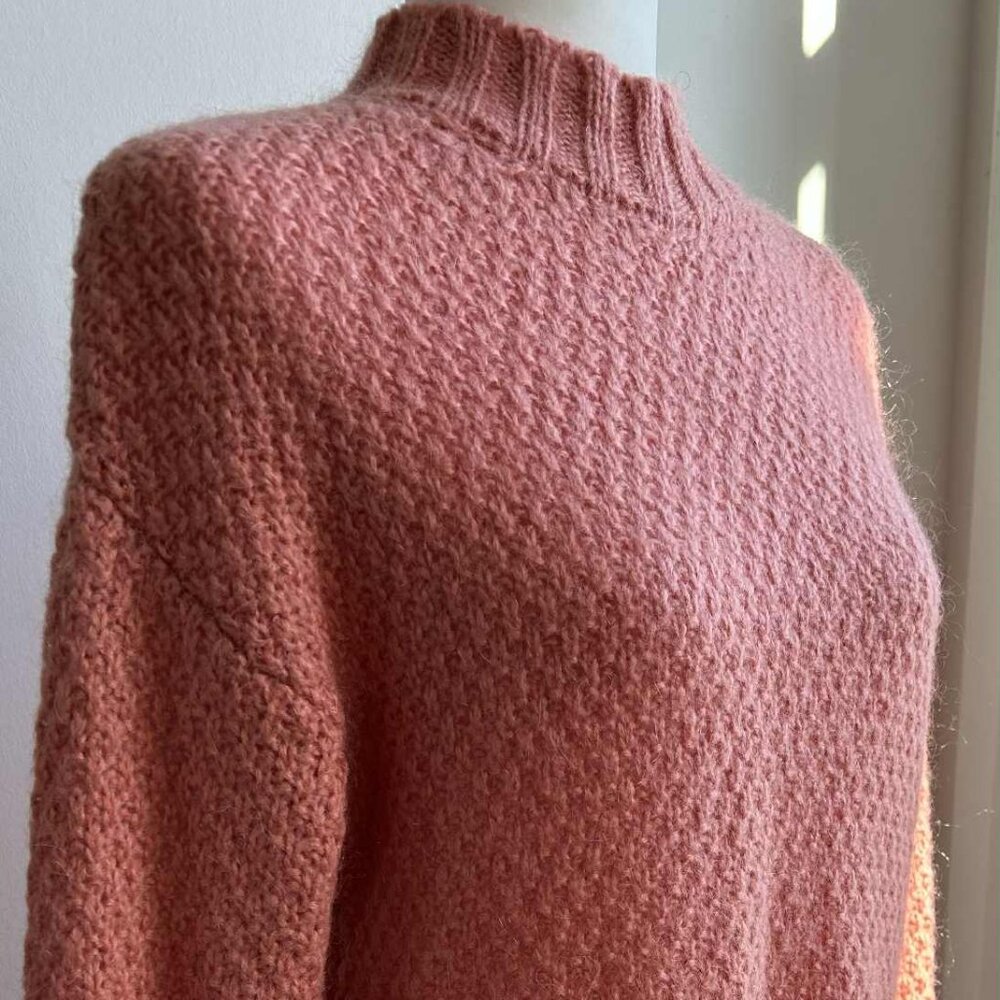 Massimo Dutti Coral Rose Mohair-Blend Textured Knit Mock-Neck Sweater – US XS